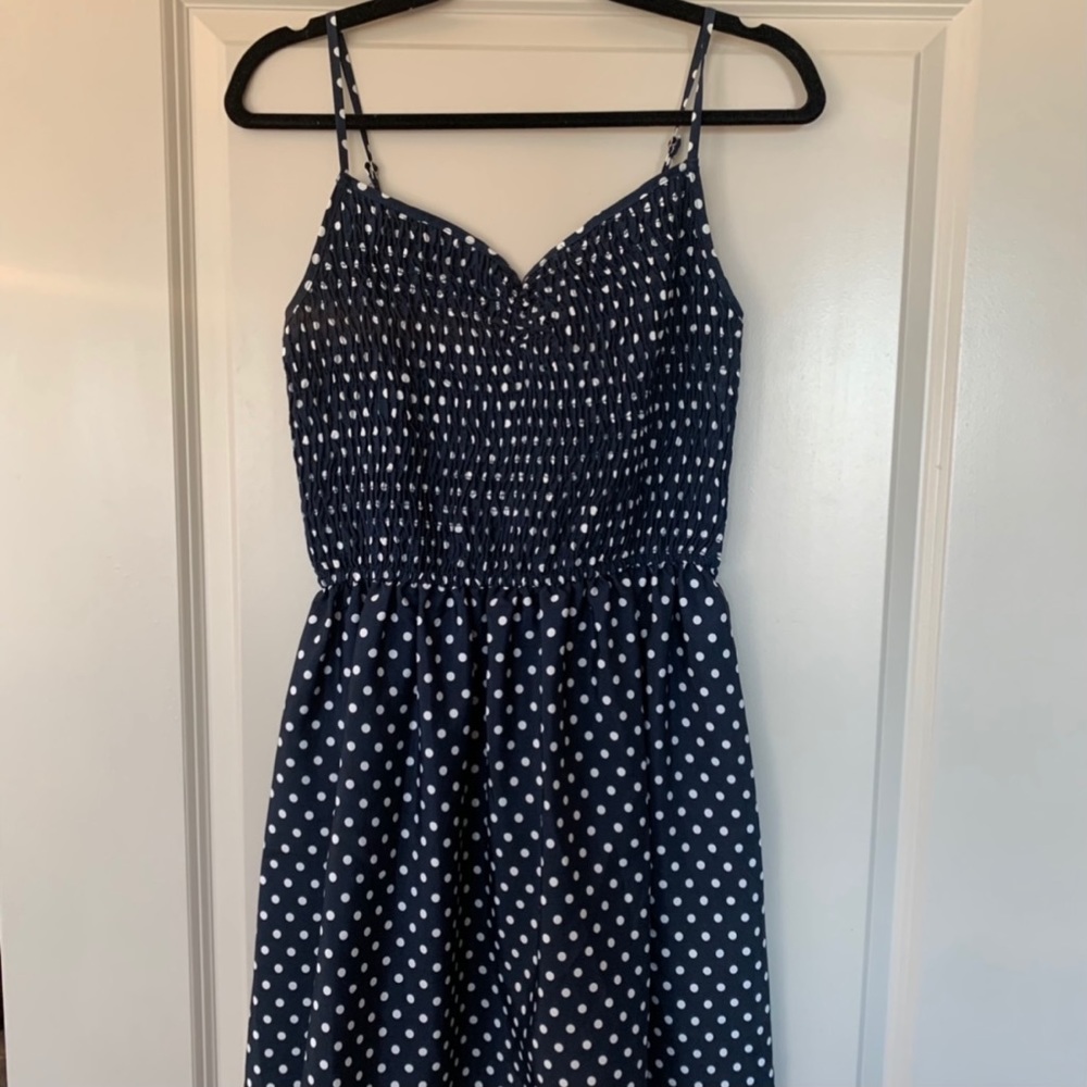 Juniors Navy Polka Dot Dress
